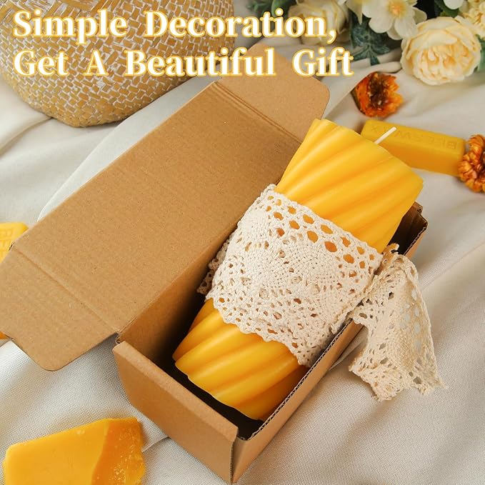 Natural Beeswax Pillar Candles,92 Hours Long Burning,100% Pure Beeswax Candles Unscented Bees Wax Candles for Home,Emergency, Dripless Beeswax Candle Bulk,2.8x6in Spiral Pillar Candles