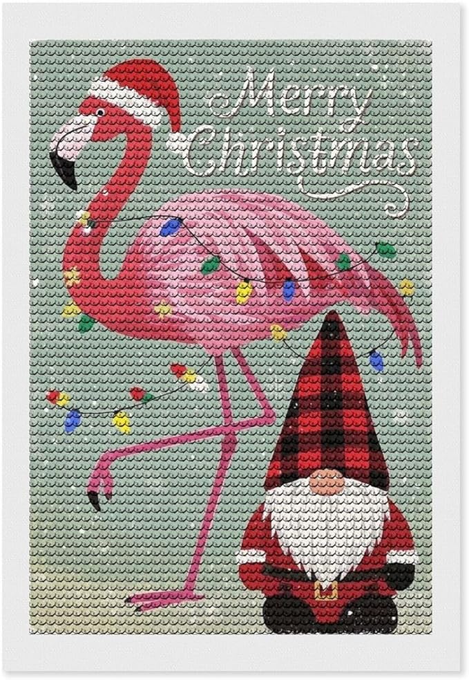 AIVKIEJK Diamond Painting Kits for Adults - Festive Flamingo Christmas Santa Hat Painting DIY 5D Full Drill Diamond Dots Paintings with Diamonds Gem Art and Crafts Home Decor 8"x12"