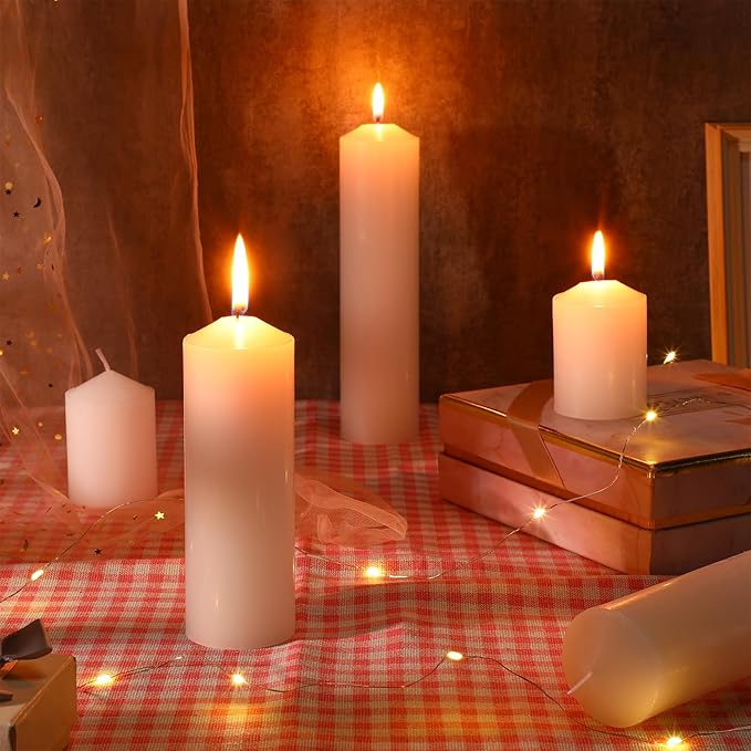 MTLEE 36 Pcs Pillar Candles Bulk Set of 3 Long Burning Wax Pillar Candles 2 in x 3, 6, 8 Inch Dripless Unscented Smokeless for Wedding Party Spa Lantern Fireplace Home(White)