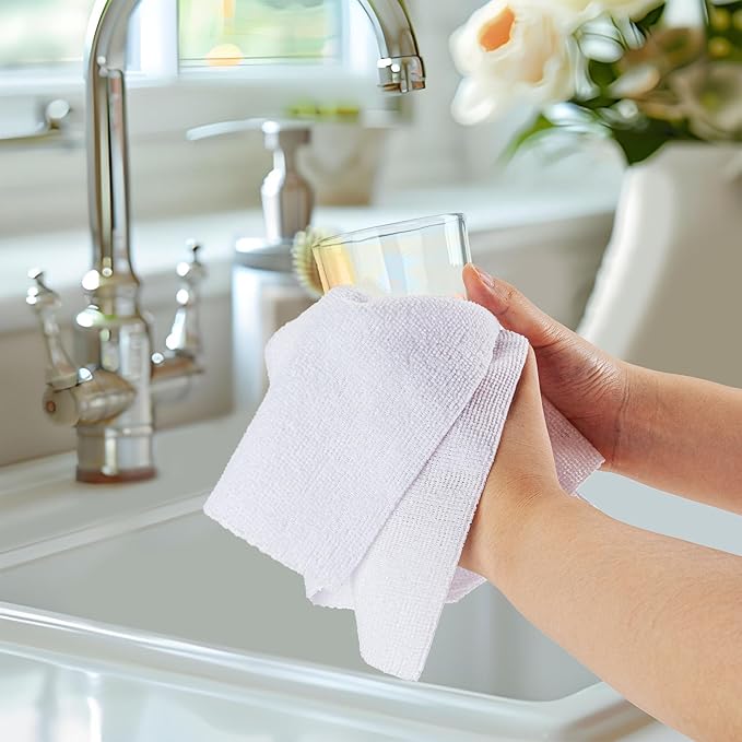 CARTMAN 60 Pack Microfiber Cleaning Cloth, Reusable Tear Away Towels Roll, 12"x12", Multi-Purpose Microfiber Towels, Lint Free, Absorbent Cleaning Rags for Kitchen, Car, Glass White
