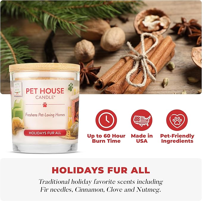 Pet House Scented Candles, Plant Based Pet Candle, Clean Burning, Long Lasting Air Freshener for Home, Holidays Fur All 2 Pack