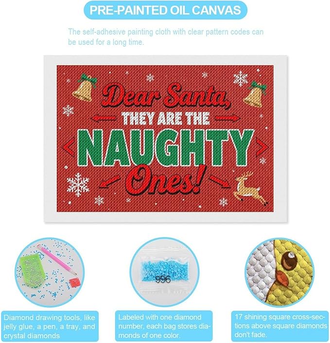 AIVKIEJK Diamond Painting Kits for Adults - Christmas Dear Santa, They are The Naughty Ones Painting DIY 5D Full Drill Diamond Dots Paintings with Diamonds Gem Art and Crafts Home Decor 8"x12"