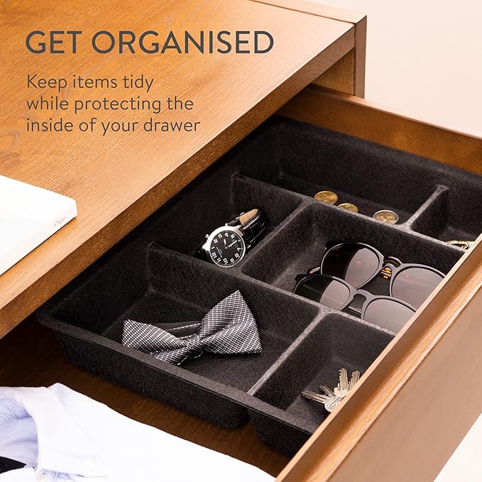 Navaris Felt Drawer Organizer Tray - Tidy Desk Drawers, Office Supplies, Jewelry, Cosmetics, Small Personal Items and Accessories - Black