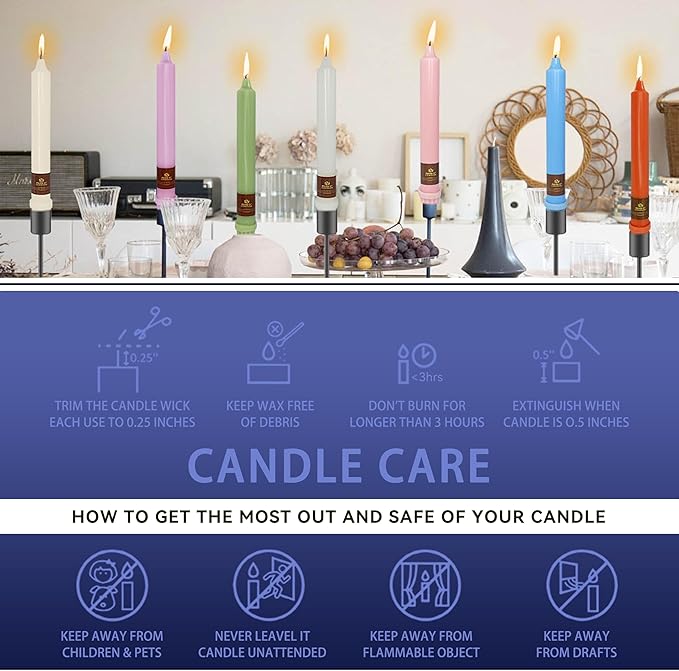 Navy Taper Candle 8 Inch Short Candlesticks Unscented Dripless Tapered Candle Set for Home Decor Wedding Party Dinner Candles, 4 Pack