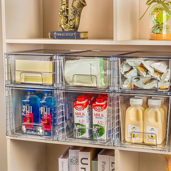 2 Pack Large Stackable Storage Drawers,Clear Acrylic Drawer Organizers with Handles, Easily Assemble for Kitchen Undersink,Bathroom,Cabinet,Makeup,Closet,Pantry,Organization and Storage
