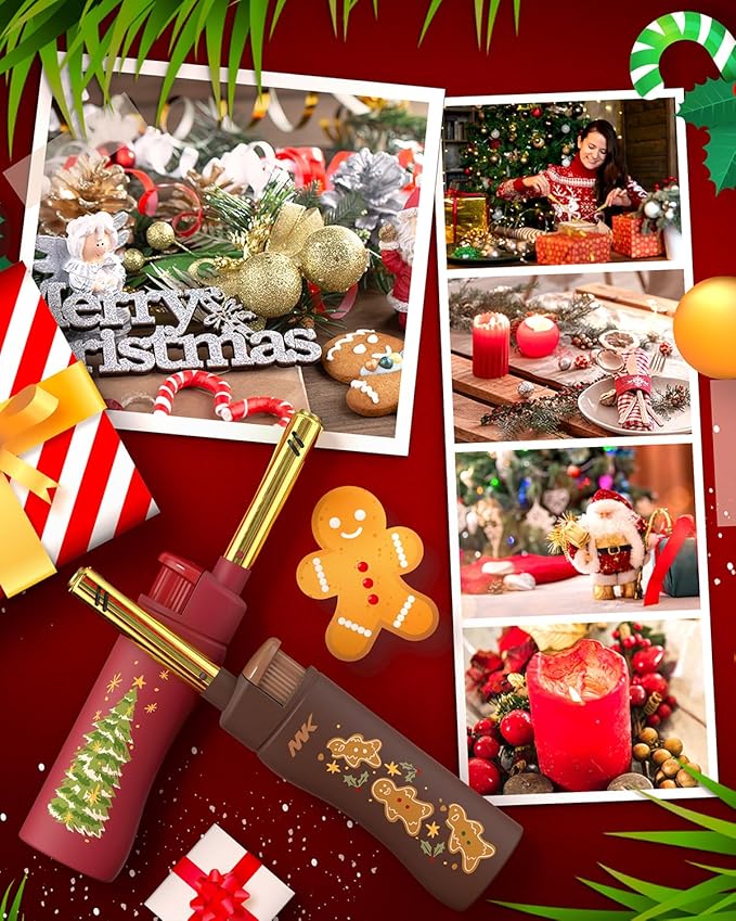 MK Lighter Collector’s Edition Refillable Candle – Multipurpose Jet Flame Butane with Long Wand for Indoor & Outdoor Use Gift Couples Friends Family (Warm Wishes-5PC)