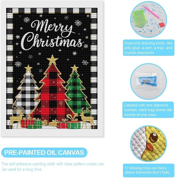 AIVKIEJK Diamond Painting Kits for Adults - Merry Christmas Tree Holiday Painting DIY 5D Full Drill Diamond Dots Paintings with Diamonds Gem Art and Crafts Home Decor 12"x16"