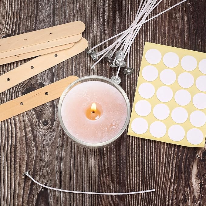 150 PcsCandle Wicks for Candle Making DIY, 4" 6" 8" Cotton Long Wicks for Candlemaking, with 5 WoodCandle Wick Holders for Candle Making Wick & 3 Sheets Stickers, for DIY Candles Crafts