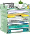 7 Tier Paper Organizer - Mesh Desktop File Holder with Handles for Office School Desk, Black (Mint green)