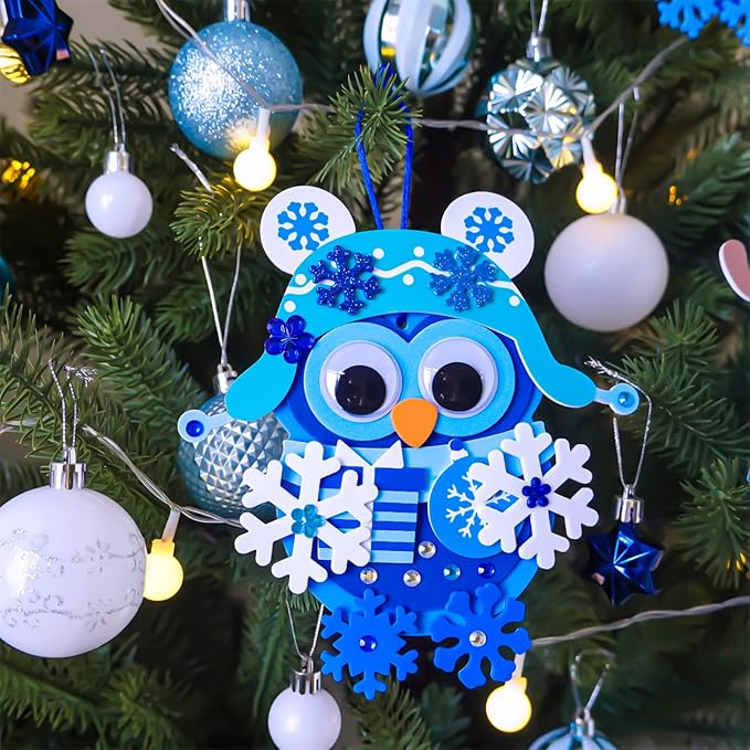 Winlyn 24 Sets Winter Craft Kits Christmas Crafts DIY Snowflake Owl Ornaments Decorations Craft Kit Festive Foam Stickers Winter Arts and Crafts for Kids Holiday Home Classroom Activities Party Favors