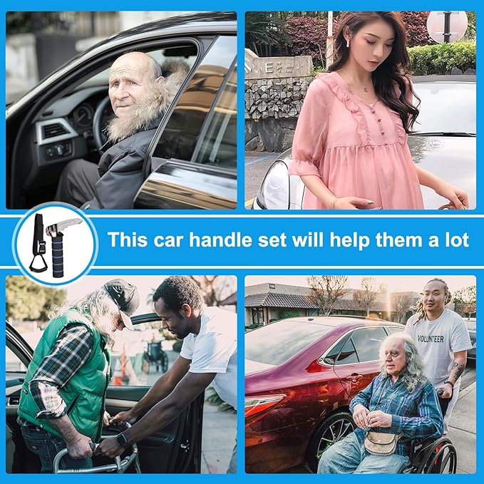 Shouken Elderly Car Handle Assist,Car Door Handle for Elderly,Support Multifunction Door Latch for Seniors and Handicapped (Blue - 2 Pack Car Handle + Strap)