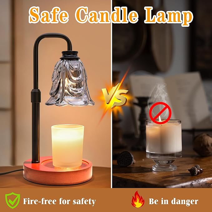XJZJY Candle Warmer Lamp with Timer Dimmer, Adjustable Height Black Tulip Candle Wax Warmer, Christmas Birthday Gift for Mom Women, House Warming Gifts for New Home Bedroom Decor,Flower Black