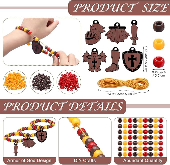 Tondiamo 24 Sets Put on the Whole Armor of God Craft Kits Religious Beads Bracelet with Shield Sword DIY Christian Jewelry Crafts for Home Classroom VBS Sunday School Activities Party Decorations