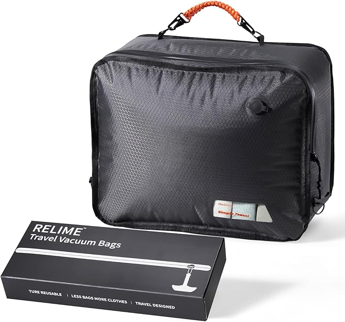 Relime Apex Series Vacuum Bags for Travel Luggage, 180° Open, Reusable Compression Bags for travel Pack, Vacuum Seal Packing Cube for Cloth (1Medium No Pump)