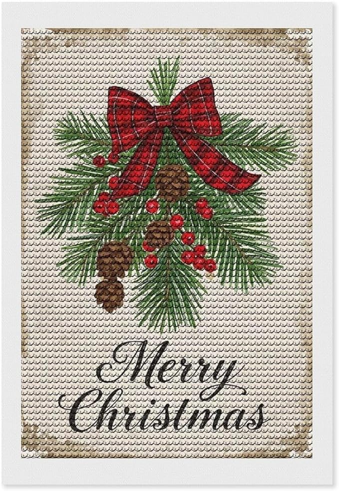 AIVKIEJK Diamond Painting Kits for Adults - Merry Christmas Holly, Pine Cones & Red Plaid Bow Painting DIY 5D Full Drill Diamond Dots Paintings with Diamonds Gem Art and Crafts Home Decor 8"x12"