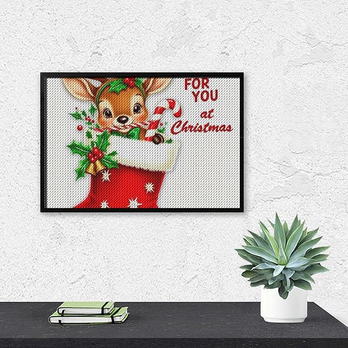 AIVKIEJK Diamond Painting Kits for Adults - Deer Sugar Bell Holiday Christmas Painting DIY 5D Full Drill Diamond Dots Paintings with Diamonds Gem Art and Crafts Home Decor 8"x12"