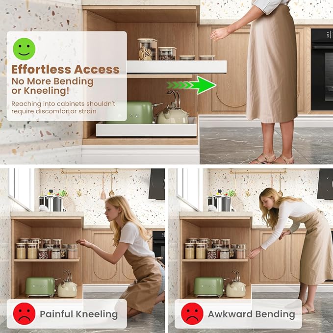 THMINS 2 Pack Expandable Pull Out Cabinet Organizer, 16" Deep Expandable (12.6" - 20.5") 3 Heavy Duty Slide Drawers Pull Out Drawers for Kitchen Storage Cabinet (White)