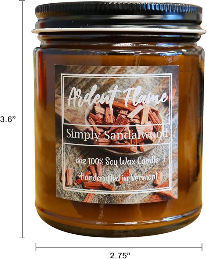 Candles | Simply Sandalwood | 100% Natural Soy Wax Candle for Home Decor | Highly Scented | Premium Fragrance | Handmade in Vermont, USA | 8 oz | Long Lasting | Gift for Women and Men