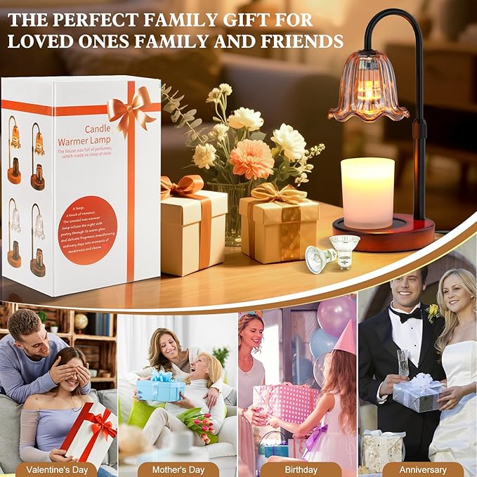 Candle Warmer Lamp Electric: Dimmable Timer Candles Warming Lamps - Height Adjustable Burner Jar - No Flame Scented Melts Wax - All Candle Jars Table Light Home Decor