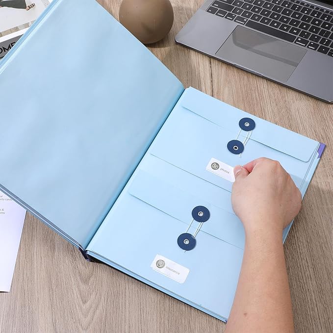 Important Document Organizer, Folio Folders with Pockets, Folder with Labels Pockets, for Emergency Documents, Birth Certificates, Damage Resistant Folder,Passports, School & Offices (Blue)