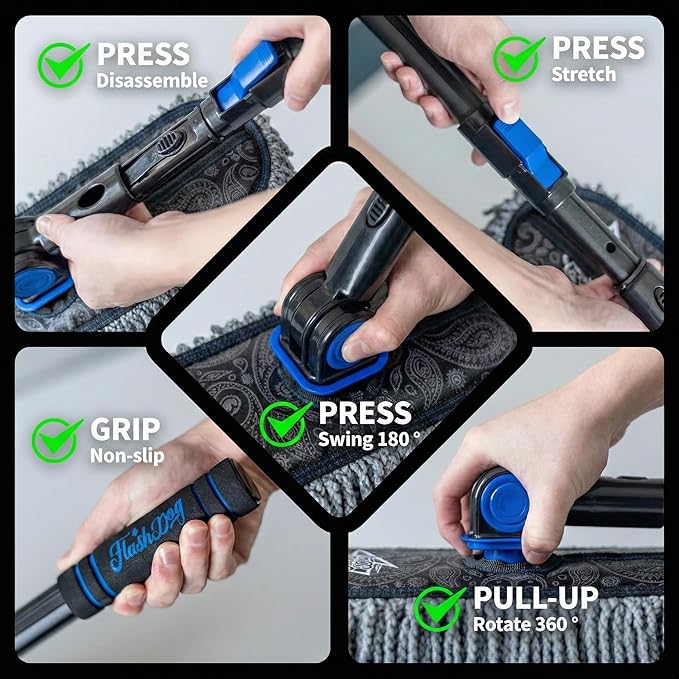 Flash Dog Car Duster Exterior Scratch Free Aluminum Alloy Extendable Handle and Microfiber Head Waterless Cleaning Brush for Cars, Trucks, SUVs Portable Car Duster