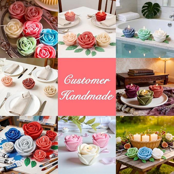 4 PCS Rose Candle Molds 3D Rose Flower Silicone Molds with Leaf Mold for Candle Making Mold DIY Handmade Soaps, Candle Gifts,Resin Crafts,Ice Cubes,Chocolate and Home Decorations Valentine's Day Gift