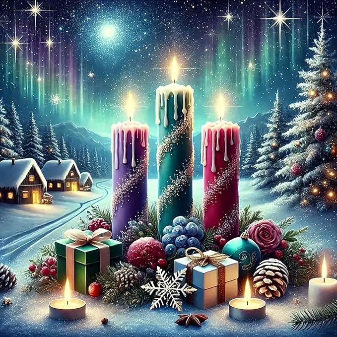 Winter Christmas Candle Tree Diamond Painting Kits for Adults, 5D Diamond Art Kits for Adults Beginners,DIY Full Round Drill Diamond Dot Painting Gem Art Kits for Adult,Home Wall Decor 13.8x13.8 Inch