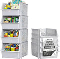 TidyFriend Stackable Storage Bins for Pantry, 4 Pack Stackable Bins For Organizing Food, Kitchen, and Bathroom Essentials (Light Grey)