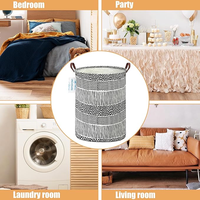 LANGYASHAN Laundry Basket Canvas Fabric Collapsible Organizer Basket for Storage Bin Toy Bins Gift Baskets Bedroom Clothes Children Nursery Hamper (Black line)