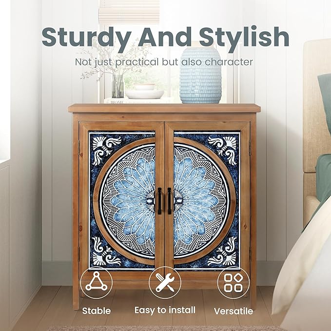 PHI VILLA Small Accent Cabinet with Doors, Stylish Storage Sideboard Credenza for Living Room & Entryway