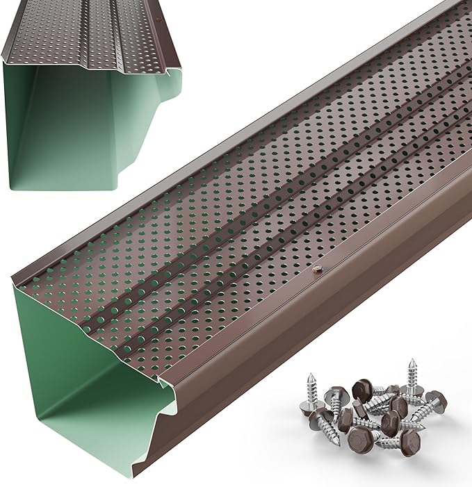 6" Gutter Guards Leaf Protection, Domestic Aluminum Gutter Covers 6 Inch (100 Feet, Royal Brown)