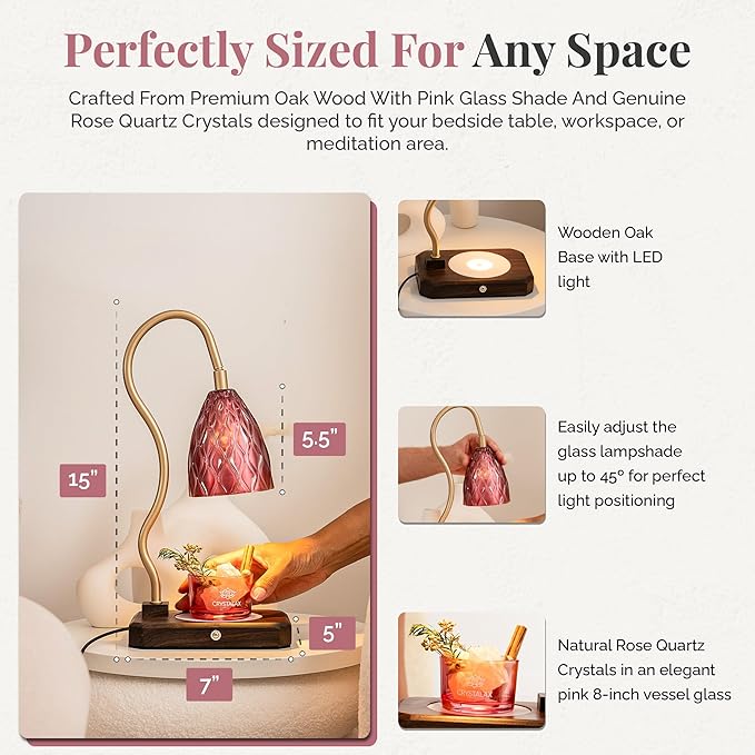 CRYSTALAX Candle Warmer Lamp + Crystal Warmer with Real Crystals, Dual Lighting (Top Candle Warmer + Crystal Glow), 2 Bulbs, Timer, Dimmable Touch Control, Luxury Gift Packaging