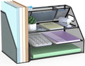 Docnest 3 Tier Metal Mesh Desk Organizer - Letter Tray with Built-in Pen Holder & Handle, Black