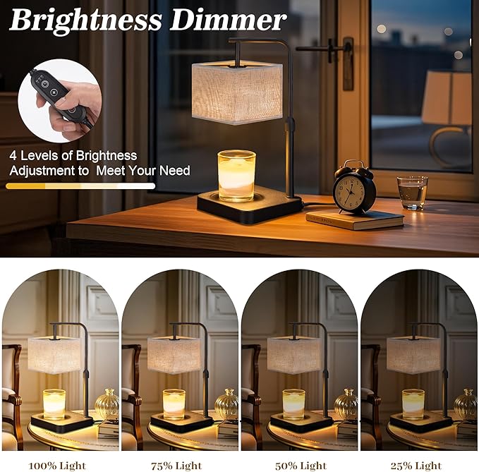 MOAFINA Candle Warmer Lamp with Timer & Dimmable, Height Adjustable Wax Warmer with Linen Shade & 2 Extra Bulbs, Flameless Candle Melter for Jar Candles, Gifts & Bedroom Decor