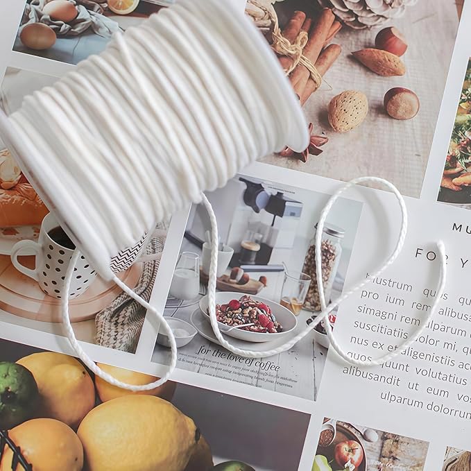 1 Roll 200Feet(61M) Organic Cotton DIY Natural Candle Braided Wicks Twine String Spools Rope for Candle DIY and Candle Making