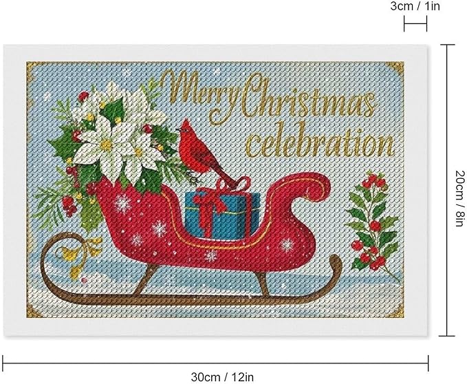 Diamond Painting Kits for Adults - Red Sleigh with Poinsettias, Cardinal Bird Merry Christmas Painting DIY 5D Full Drill Diamond Dots Paintings with Diamonds Gem Art And Crafts Home Decor 8"x12"