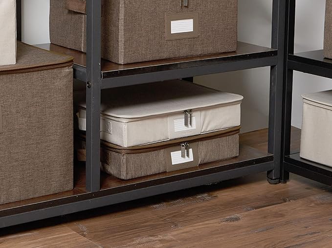 Covermates Keepsakes Zip-Top Storage Box Set, 3 Pack Heavy Duty Polyester Organizer Bins, Stackable Design, ID Window, Reinforced Handles, Closet Home Storage, Brown Heather