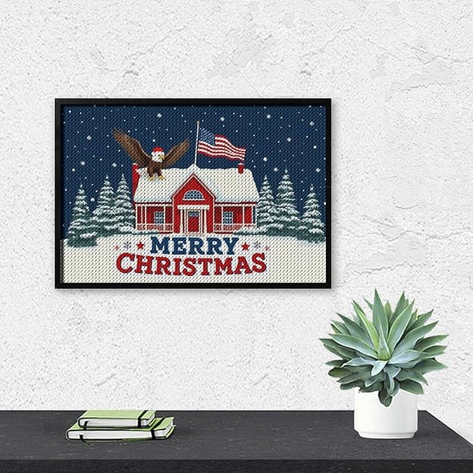 AIVKIEJK Diamond Painting Kits for Adults - American Red House, Snowflakes, Merry Christmas Painting DIY 5D Full Drill Diamond Dots Paintings with Diamonds Gem Art and Crafts Home Decor 8"x12"