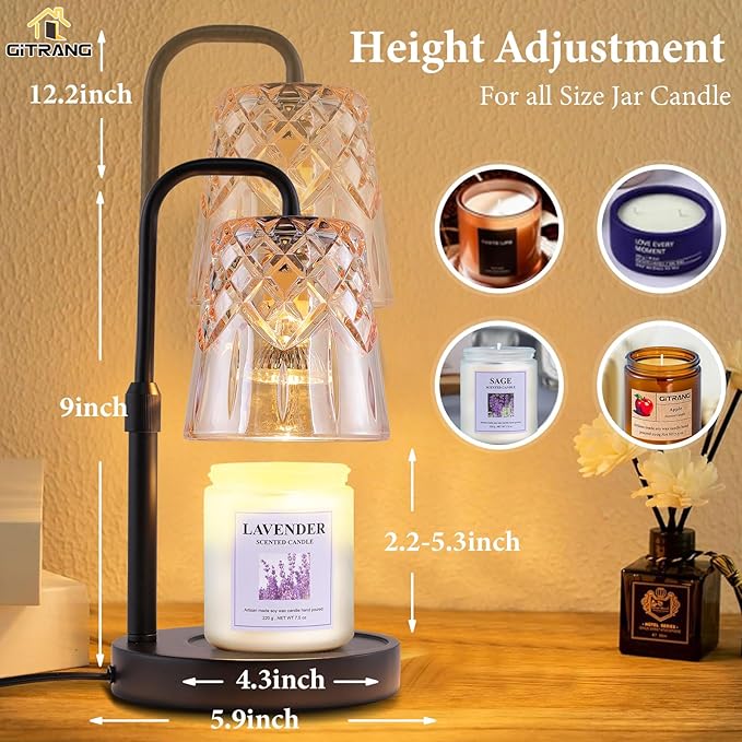 Candle Warming Lamp with Timer Dimmer,House Warming Gifts New Home Decor, Birthday Gifts for Women Mom,Height Adjustable Wax Melts Warmer for Jar Candles with 3 Bulbs，Mother's Day Gifts Decor Lamp