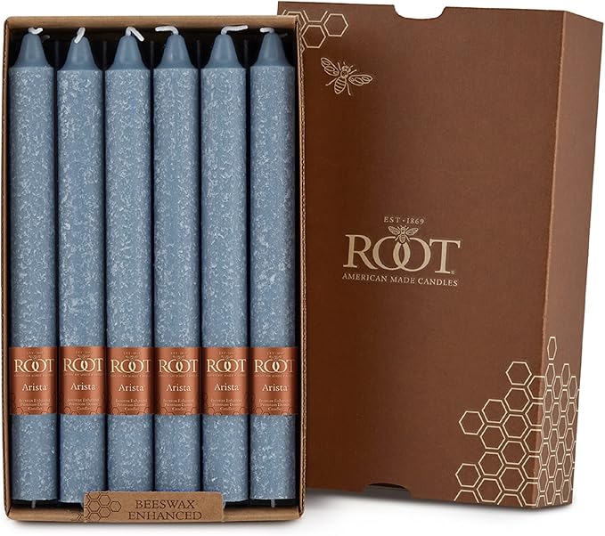 Root Candles Unscented Dinner Candles Premium Beeswax Blend Boxed Candle Set, 9-Inch, Williamsburg Blue, 12-Count