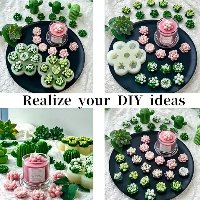 7 Pcs Succulent Fondant Molds 3D Silicone Cactus Succulents Leaves Moulds Succulent Plants Resin Molds Grow Plant Cupcake Cookie Baking Decorating Moulds for Summer Birthday Party DIY Candy, White