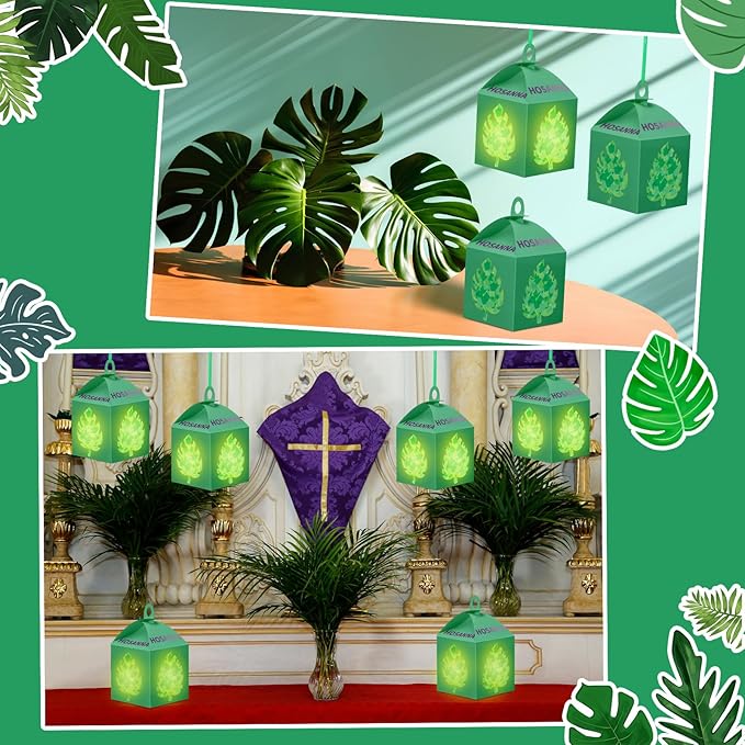 Simgoing 12 Sets Palm Sunday Crafts with LED Candles Easter Palm Tissue Paper Lanterns Craft Kits Sunday School Decorations DIY Religious Holy Week Hanging Ornament for Easter Party Activities