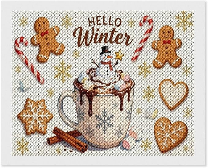 Diamond Painting Kits for Adults - Hello Winter Ice Cream & Gingerbread Snowflakes & Candles Painting DIY 5D Full Drill Diamond Dots Paintings with Diamonds Gem Art And Crafts Home Decor 16"x20"
