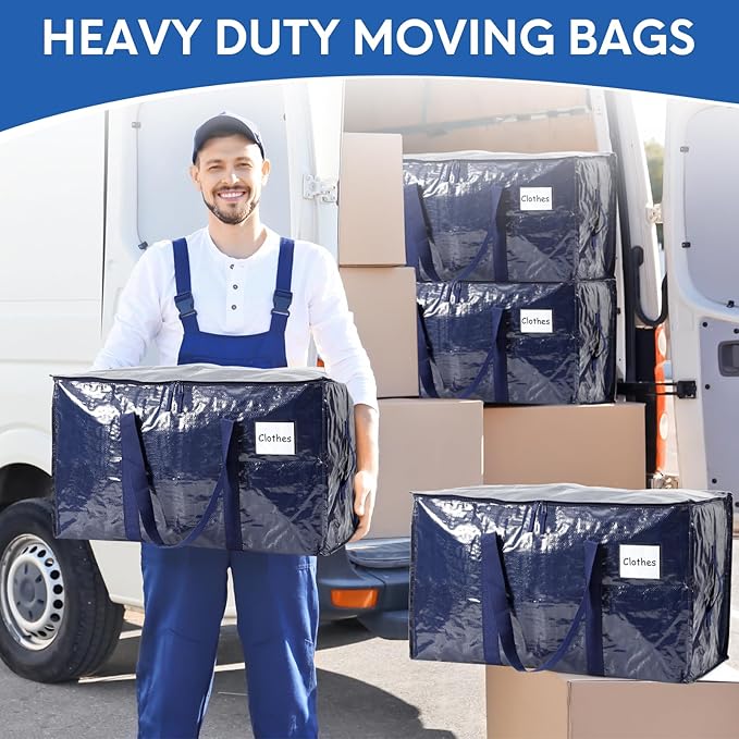 2-Pack Extra-Large Heavy-Duty Storage Totes with Reinforced Handles, Durable Zippers & Waterproof Material — Perfect for Space-Saving, Moving, Shipping and Travel (Blue)