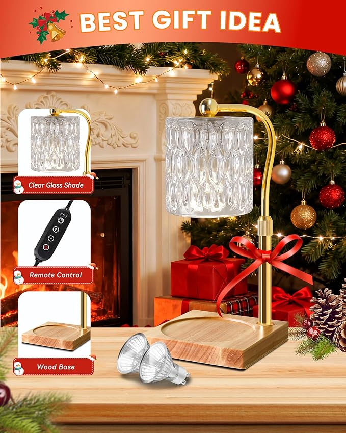Candle Warmer Lamp Adjustable Height with Timer Dimmer, Dimmable Glass Wax Melt Warmer Light for Scented Jar, Present for Women Candle Lovers Christmas House Warming Home Decor Brithday, Crystal