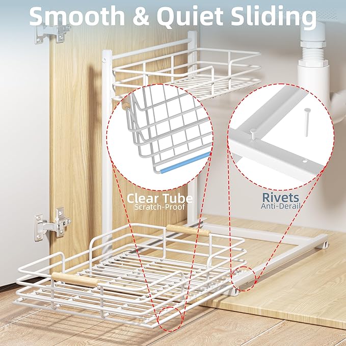 Delamu Under Sink Organizer, Height Adjustable Under Sink Organizers and Storage, Slide Out Under Sink Storage Shelf for Kitchen Bathroom Pantry Cabinet