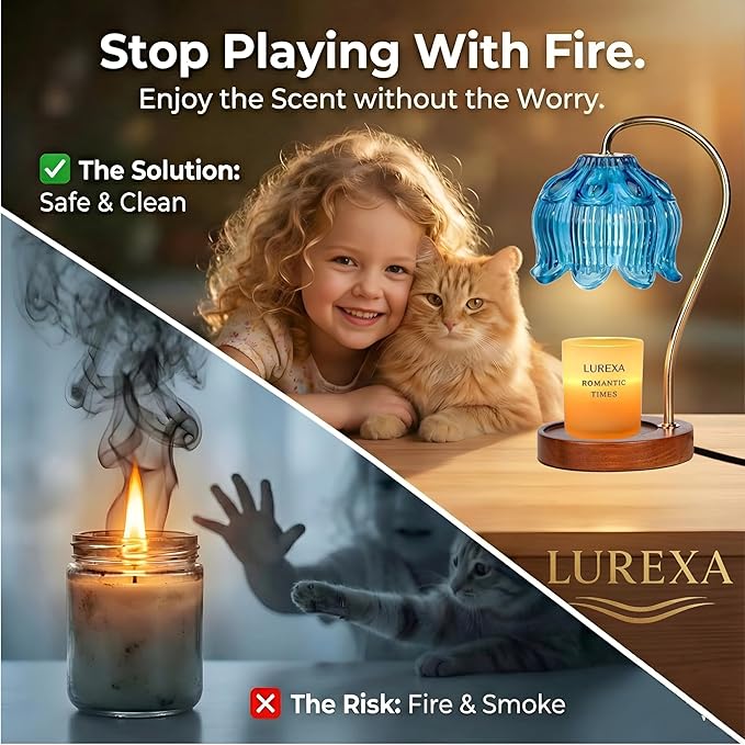 Candle Warmer Lamp with Timer, Dimmable Wax Melt Lamp for Large & Standard Jar Candles, Includes 2 GU10 Bulbs, Elegant Vintage Home Decor Gift for Women & Mom (A1-Blue Lotus)