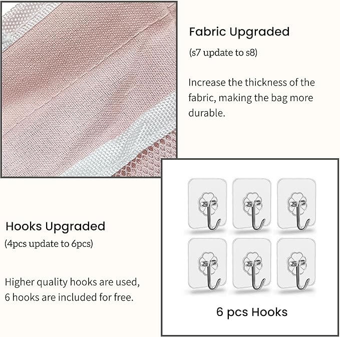 Kanrichu 2pcs Light-Style Wall Hanging Storage Bag, Linen Fabric Door Hanging Organizer Baskets with Pockets, Waterproof Bin for Bedroom, Kitchen, Office, RV Camper (Pink-2pcs)
