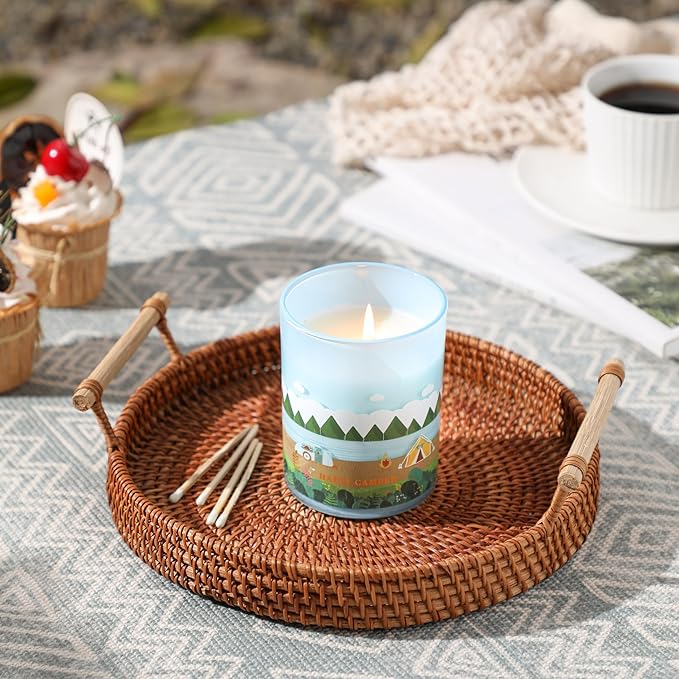 Happy Camping Candle,Fresh Forest Scented Candles,Candles for Home Decor,Summer Vacations Gifts for Friends,Adventure Lover,Travel,Climber,Hiker,Soy Wax Candle,10oz