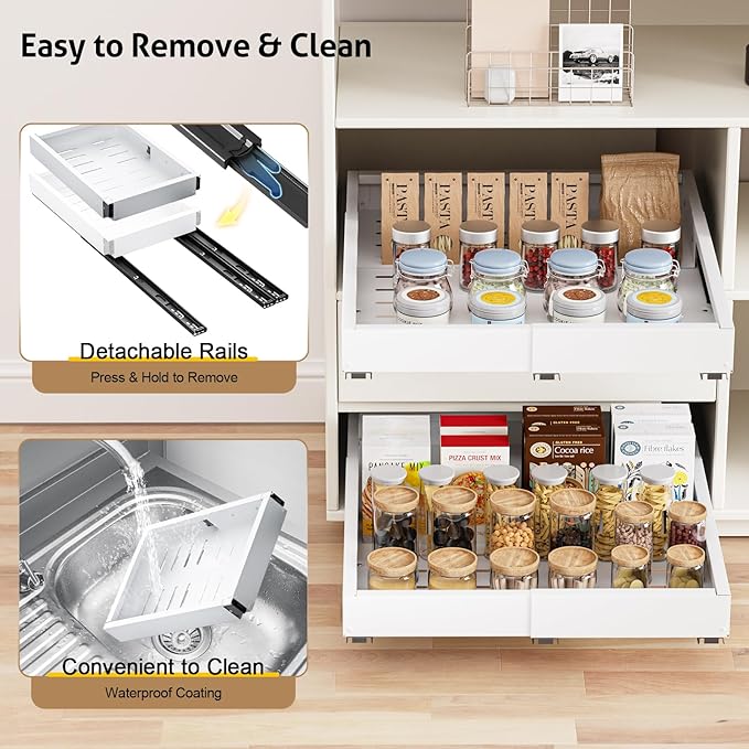 2 Pack Pull Out Cabinet Organizer, Expandable Width (11.4"-18.9") Depth (16.3"-21.7") Pull out Drawers for Cabinets with 3 Rails, No Drill Adhesive Film or Nail Slide out Drawers for Kitchen, Pantry